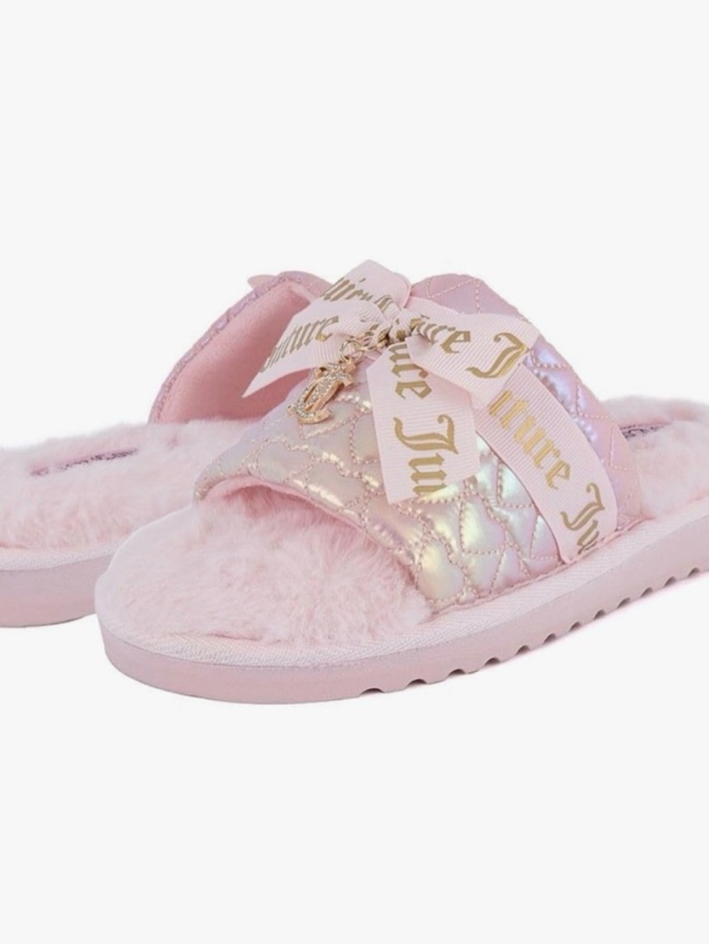 Juicy Couture Pink Quilted Bow Slide Slippers